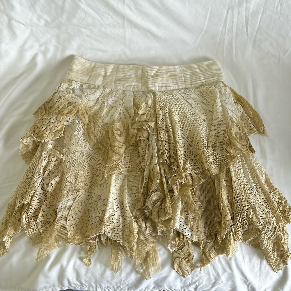 Free People Lace Patchwork Mini Skirt in Beige/Cream